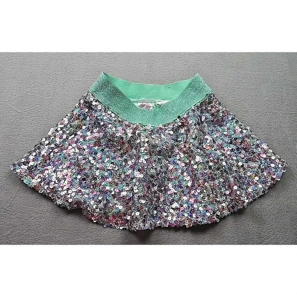 Justice Girls‎ Sequin Mini Skirt Skater Size 7 Sequin Mint Pink W/ Shorts